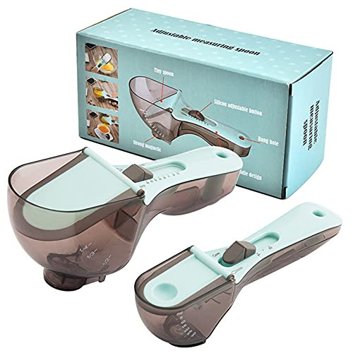 Adjustable measuring spoon, measuring spoon and cup set, teaspoon, magnetic measuring scale spoon set, plastic household spoon for cooking and baking kitchen and solid/powder/liquid 2-piece set