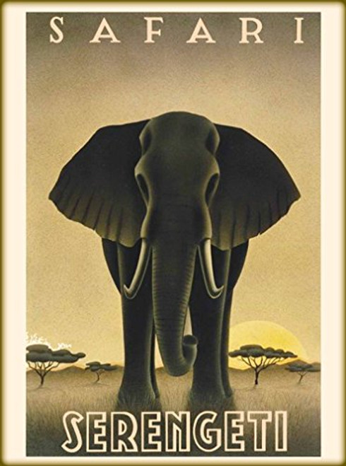 A SLICE IN TIME Serengeti Safari Elephant Kenya Africa Vintage Travel Advertisement Art Collectible Wall Decor Poster Print. Measures 10 x 13.5 inches