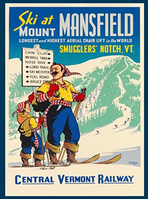 A SLICE IN TIME Ski at Mount Mansfield Smugglers' Notch Central Vermont Railway Vintage Railroad United States of America Travel Advertisement Art Poster. Poster Measures 10 x 13.5 inches.