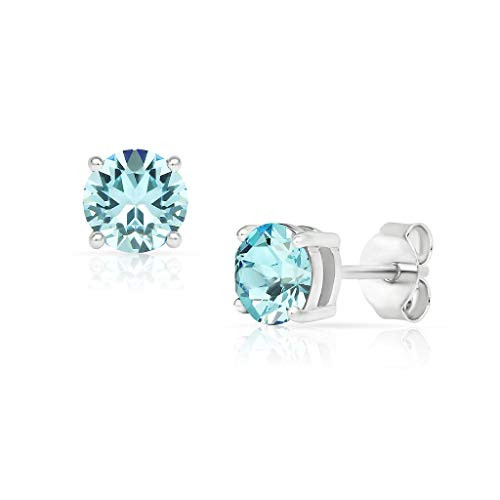 SolidSilver - Sterling Silver 5mm Round Solitaire Stud Earrings Made with Swarovski Crystal | Aquamarine SolidSilver - Sterling Silver 5mm Round Solitaire Stud Earrings Made with Swarovski Crystal | Aquamarine