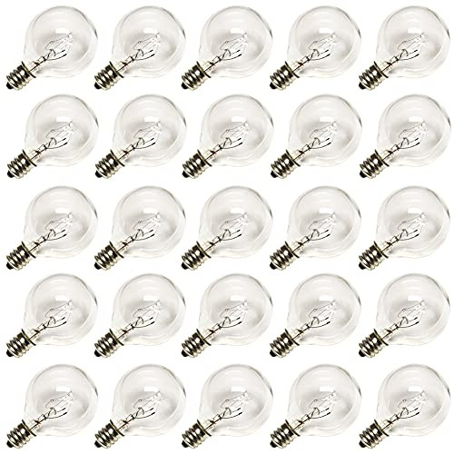 G40 Replacement Light Bulbs 5 Watt String Light Clear Globe Bulbs, Fits E12/C7 Sockets, for Indoor Outdoor Decor, 25 Pack