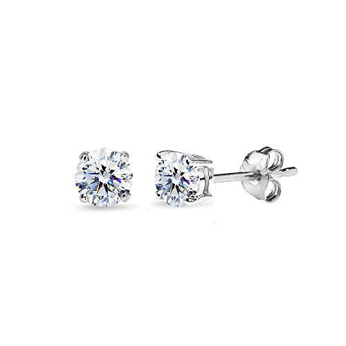 Sterling Silver 4mm Round Solitaire Stud Earrings Made with AAA Zirconia