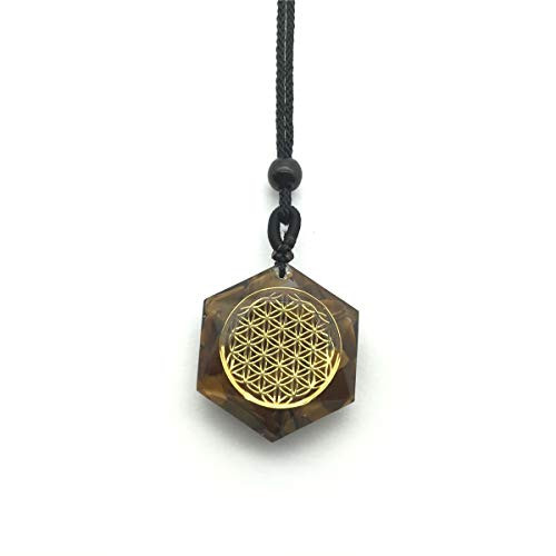 EDEN'S CALL Healing Hexagram Orgonite Crystal Stone Pendant Necklace for Unisex 23.62" Adjustable Energy Generator Sacred Geometry Necklace, Tiger's Eye
