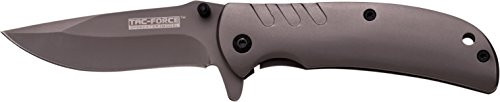 TAC Force TF-847 Spring Assist Folding Knife, Grey Straight Edge Blade, Grey Handle, 3.5-Inch Closed