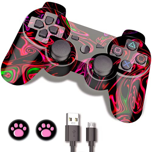 PS3 Controller Wireless, PS3 Remote, CFORWARD Wireless Controller Gamepad with Joystick Compatible Playstation 3 Games with Charger and Thumb Grips