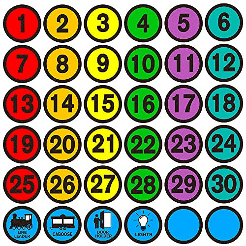 WHATSIGN Number Spot Markers Stickers,4" Number Spot Markers and Labels,Classroom Line-up Spots Stickers,Number Spot Helpers Colorful Markers for Classroom Kindergarten School Decoration,36Pcs