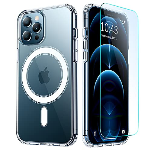 XUNDD Clear Magnetic Case for iPhone 12 Pro Max with Screen Protector, Compatible with MagSafe Charger, Shockproof Anti-Yellow Protective TPU Bumper Cover for iPhone 12 Pro Max 6.7 Inch