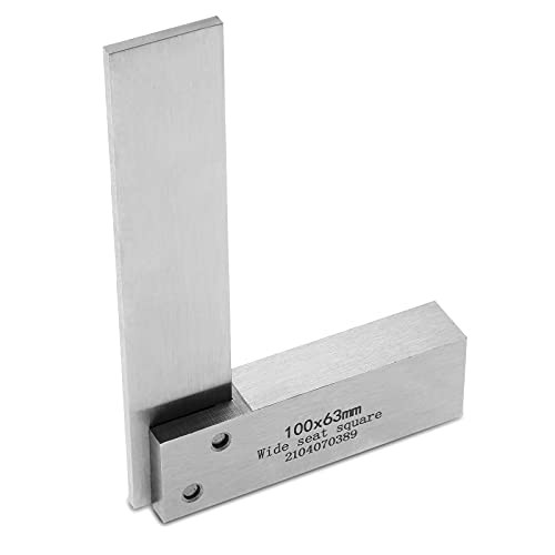 Bonsicoky Machinist Square 4 Inch Precision Engineer Steel Square Right Angle Wide Base Woodworking Square Measuring Tool, 100x63mm