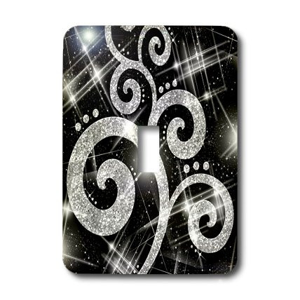 3dRose lsp_35709_1 Silver Glitter Swirls And Dots Single Toggle Switch
