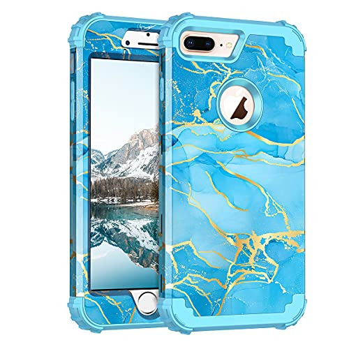 Casetego for iPhone 8 Plus Case/iPhone 7 Plus Case,Heavy Duty Shockproof 3 Layer Hard PC plusSoft Silicone Bumper Rugged Anti-Slip Protective Cases for Apple iPhone 8 Plus and iPhone 7 Plus,Blue Marble