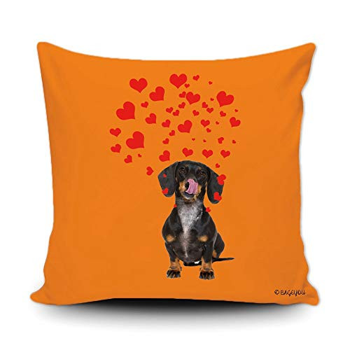 BAGEYOU Dog's Love to You Throw Pillow Cover Lovely Dachshund Blowing Kisses Love Hearts Decor Home Orange Pet Pillow Case 18x18 Inch BAGEYOU Dog's Love to You Throw Pillow Cover Lovely Dachshund Blowing Kisses Love Hearts Decor Home Orange Pet Pillow Case 18x18 Inch