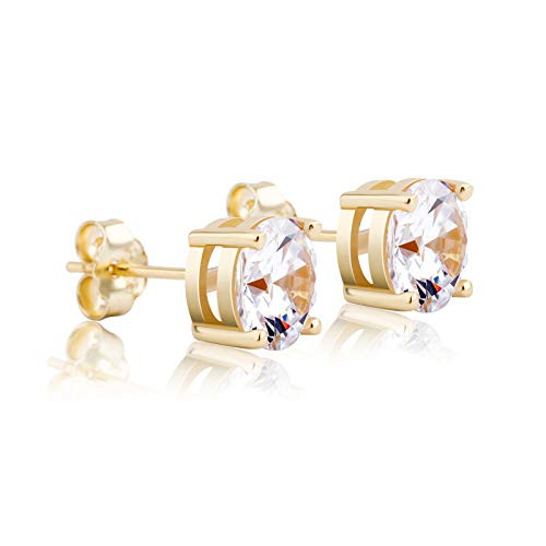 TOPGRILLZ 925 Sterling Silver 4mm 6mm 8mm Basic Stud Earrings Round Clear Cubic Zirconia Cartilage Piercing Ear Small Hypoallergenic Earrings Jewelry For Women Men Girls Gift-Gold4MM