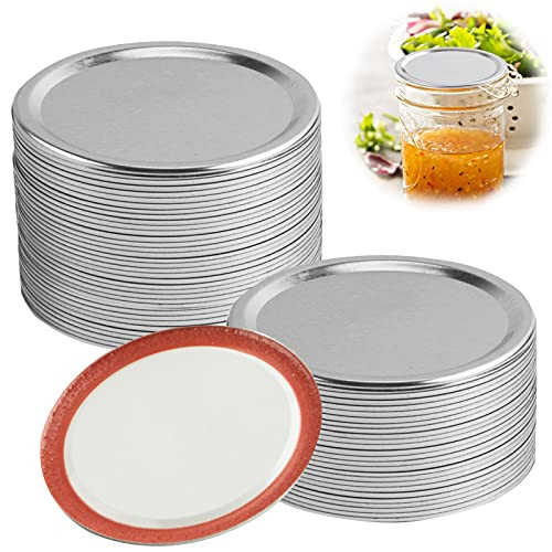 50Pcs Wide Mouth Canning Lids, 86mm Mason Jar Canning Lids Reusable Split-type Lids Leak Proof with Silicone Seals Rings for Kerr and Ball Canning Jars