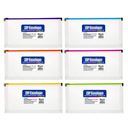 BAZIC Plastic Envelope Poly Envelopes, Letter Size Clear Folder Zip Closure, A4 Size File Folders, Documents Organizer, School Office Supplies, 6-Pack