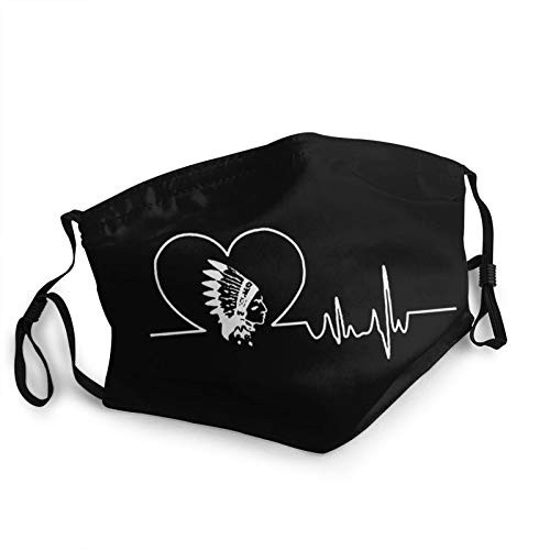 Heartbeat Native American Face Mask Washable with Nose Wire Adjustable Bandanas for Men Women Black