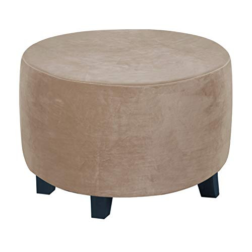 Round Ottoman Slipcover Ottoman Covers Slipcover Footstool Protector Covers Storage Stool Ottoman Covers Stretch with Elastic Bottom, Feature Real Velvet Plush Fabric -Medium, Taupe-