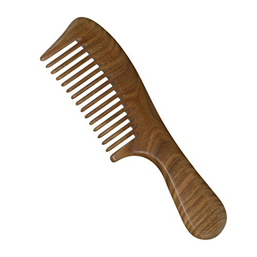 Natural Green Sandalwood Hair Comb for Curly Hair Straight hair Wood Comb - NO SNAGS, NO STATIC, NO TANGLE-Wide-tooth comb-
