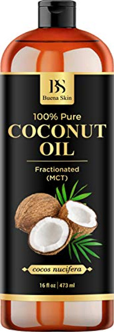 Fractionated Coconut Oil  100 percent Pure  and  Natural Premium Therapeutic Grade - Carrier Oil for Essential Oils, Moisturizing for Skin  and  Hair, Relaxing Massage, Great for Dogs  16 oz by Buena Skin