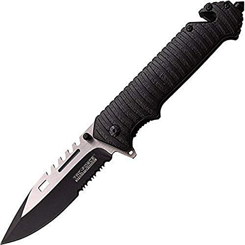 TAC Force TF-916BK Spring Assist Folding Knife, Two-Tone Half-Serrated Blade, Black Handle, 5" Closed