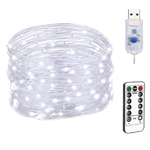 Led Fairy Lights, LED Fairy Lights String Copper Wire USB Powered with 8 Modes Remote Control for Outdoor Bedroom 20M 200LED White