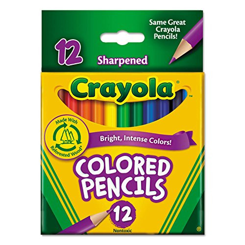 Crayola 684112 Short Barrel Colored Woodcase Pencils, 3.3 mm, 12 Assorted Colors/Set