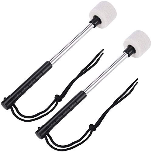 Etase 2Pcs Bass Drum Mallet Felt Head Percussion Mallets Timpani Sticks with Steel Handle,White