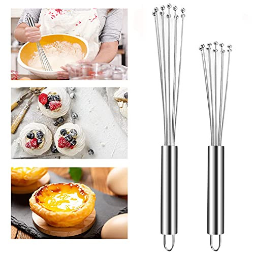 Broadsheet 2 Pieces Whisks for Cooking, Stainless Steel Ball Whisk Wire Egg Whisk Set, Handheld Steel Wire Whisk Balloon Wire Whisk for Blending Whisking Beating, Stirring-10 Inch and 12 Inch- -1-