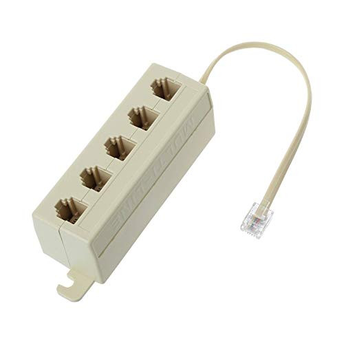 Occus RJ11 Jack 5 Way Outlet Telephone Phone Modular Line Splitter Plug Adapter 6P4C - -Cable Length: Other-