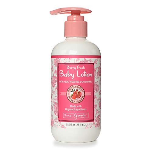 SimpliGrown Bath Co. Natural Baby Lotion with Aloe, Chamomile, Jojoba, Sunflower Oil, Tea Tree Oil and Vitamins B5 and E, Berry Fresh, 8.5 Fl Oz