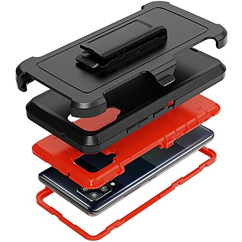 Compatible with Samsung Galaxy A42 5G Case,with Screen Protectors,Heavy Duty Rugged Shockproof Full Body Protection Kickstand Case with Belt Clip Holster for Samsung Galaxy A42 5G -Orange-