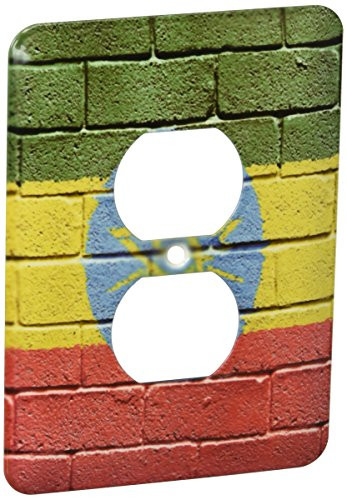 3dRose lsp_155227_6 National Flag of Ethiopia Painted Onto A Brick Wall Ethiopian 2 Plug Outlet Cover