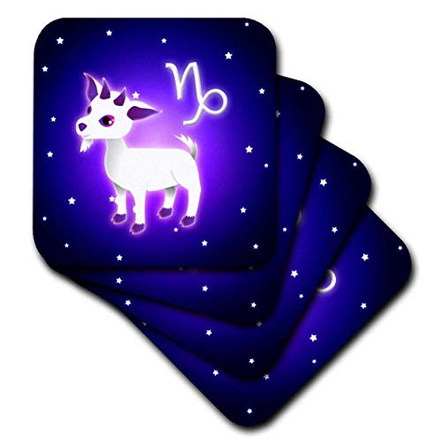 3dRose cst_28558_2 Cute Astrology Capricorn Zodiac Sign Goat-Soft Coasters, Set of 8