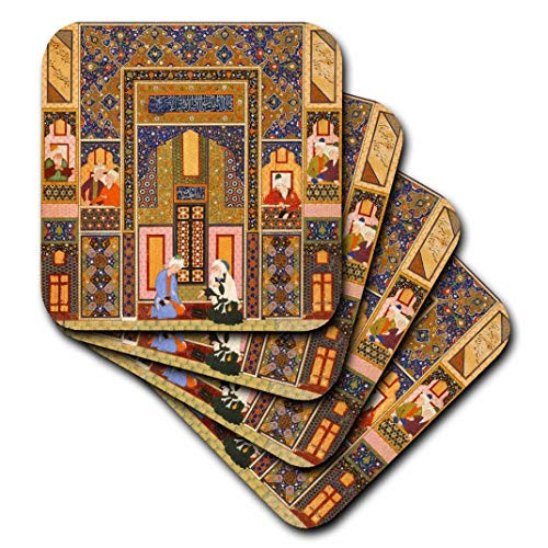 3dRose The Meeting of The Theologians-Islamic Persian Art-1540-1550 Ad by Abd Allah Musawwir-Arabian-Soft Coasters, Set of 8 (CST_162527_2)