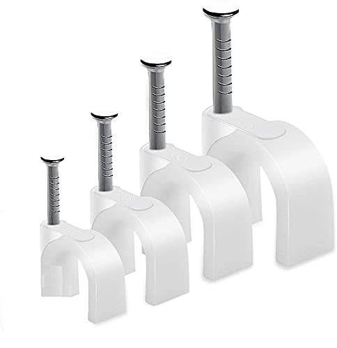 Ethernet Cable Wire Clips, COOLMI Circle Cable Clips with Steel Nail, Cable Management for RG6 RG59 CAT5 CAT6 RJ45 Electrical Wire Cord Tie Holder -4mm 6mm 8mm 10mm- -400 Packs, White-