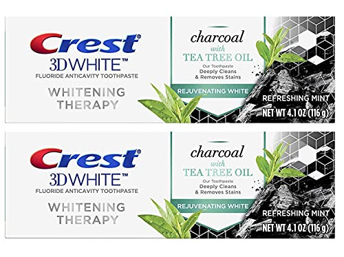 Crest 3D White Whitening Therapy Toothpaste, Charcoal with Tea Tree Oil, Refreshing Mint, 4.1 oz -116g- - 2 Tubes