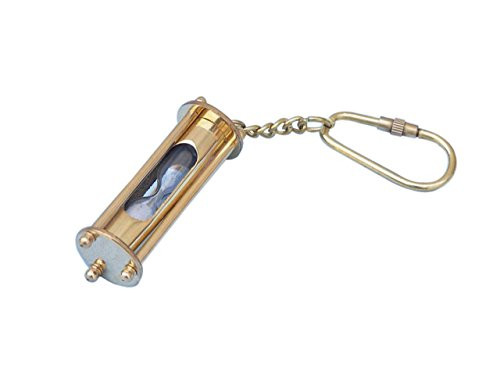 Hampton Nautical Solid Brass Hour Glass Key Chain, 6"