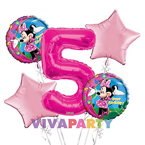 Minnie Mouse Balloon Bouquet 5th Birthday 5 pcs - Party Supplies