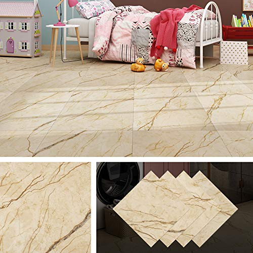 Livelynine Peel And Stick Floor Tile Beige Marble Vinyl Flooring Tile Peel And Stick Tiles For Floor Kitchen Bedroom Restroom Renter Farmhouse Bathroom Floor Stickers Tile Waterproof 12X12 Inch 4 Pack