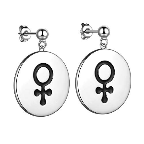 Beautlace LGBT Stud Earrings Round Coin Female Symbol Earring Silver Plated Lesbian Pride Jewelry for Women and Her KE0039W