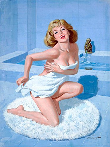 1940s Pin-Up Girl Bath Time Blue Picture Poster Print Art Vintage Pin Up. Poster Measures 10 x 13.5 inches