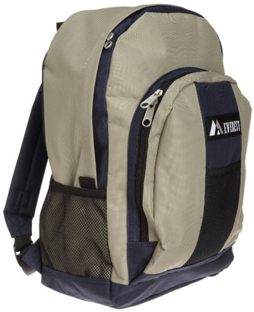 Everest Luggage Backpack with Front and Side Pockets, Navy/Khaki, Large