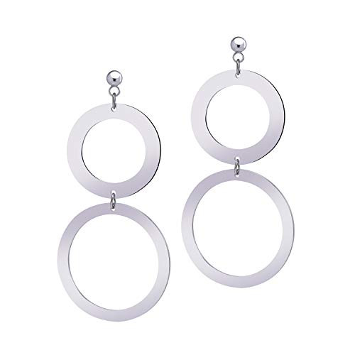 555Jewelry Stainless Steel Shiny Polished Double Round Drop Earrings, Dangle Earrings for Women, Drop Earrings for Women  and  Girls, Silver