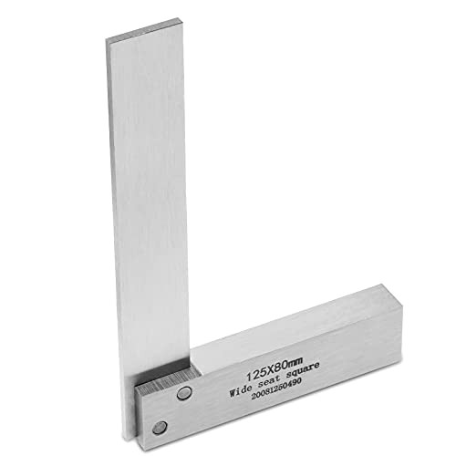 Bonsicoky Machinist Square 5 Inch Precision Engineer Steel Square Right Angle Wide Base Woodworking Square Measuring Tool, 80x50mm