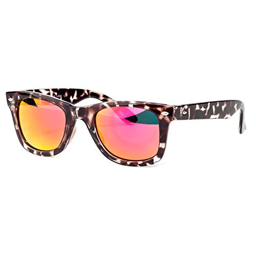 Womens Retro Classic Sunglasses, UV400 Lens Rivet Trim Square Frame Eyewear-Orange Lens/Leopard Frame-