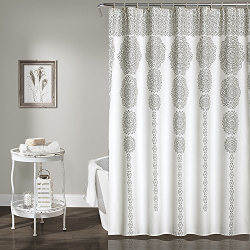 Lush Decor Décor Stripe Medallion Shower Curtain, 72" x 72", Gray