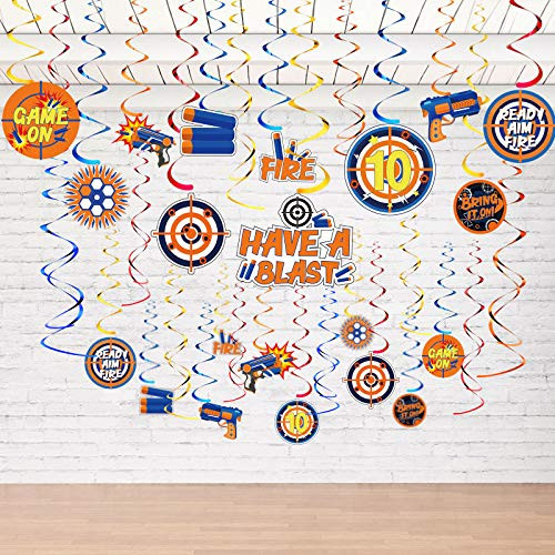LINGXIU Dart War Party Hanging Swirl Decorations, Nerf Dart Element Target Water Gun Theme Hanging Swirl Decorations for Boy's Birthday Nerf Party Themed Party Supplies Decorations, 30 Count