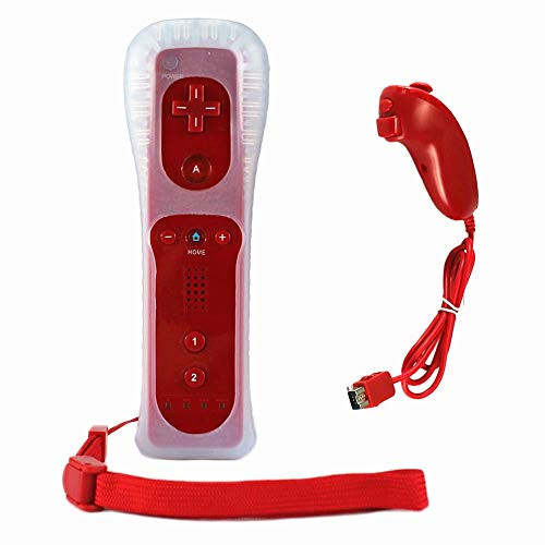 Bestseller2888 Nunchuck and Remote Controller for Nintendo Wii With Protective Silicone Case RED