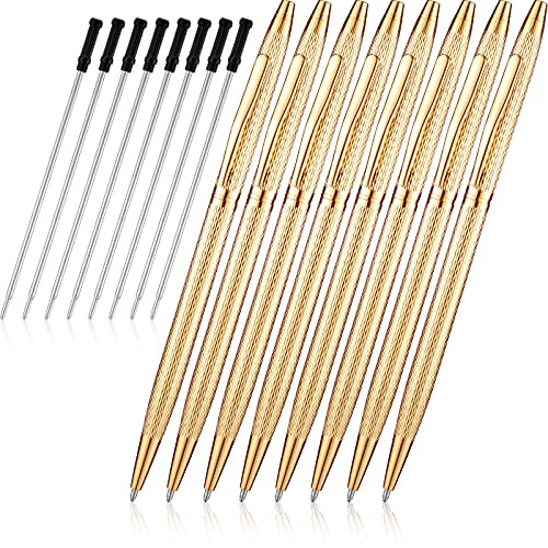 8 Slim Metallic Retractable Ballpoint Pens Lightweight Metal Black Ink Pens Gold Ballpoint Slim Pens with 8 Extra Refills Medium Point 1.0 mm for Business Office School Supplies