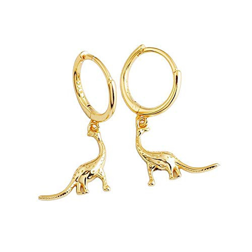 Personalized Dinosaur Sterling Silver 925 Dangle Drop Small Hoop Earrings Minimalist Dangling Charm Cartilage Round Huggie Hoops Cuff Earring Hypoallergenic Jewelry Gifts for Women Girls -Yellow Gold-