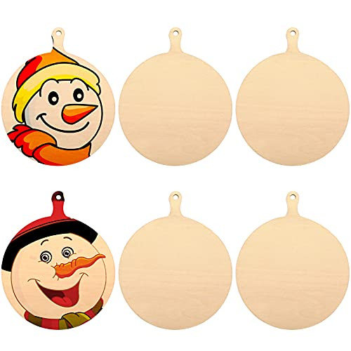 Tessco 6 Pieces Mini Wooden Cutting Board with Handle Rustic Serving Paddle Small Wooden Chopping Board Flexible Serving Board Reversible Cooking Butcher Block for Vegetables Fruit -Round-